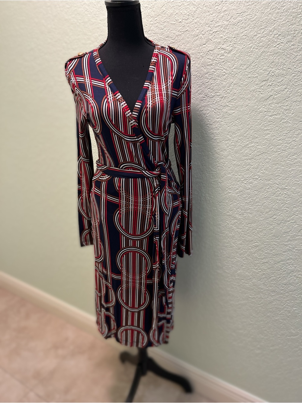 Banana Republic Navy, Red & White Long Sleeve Wrap Dress